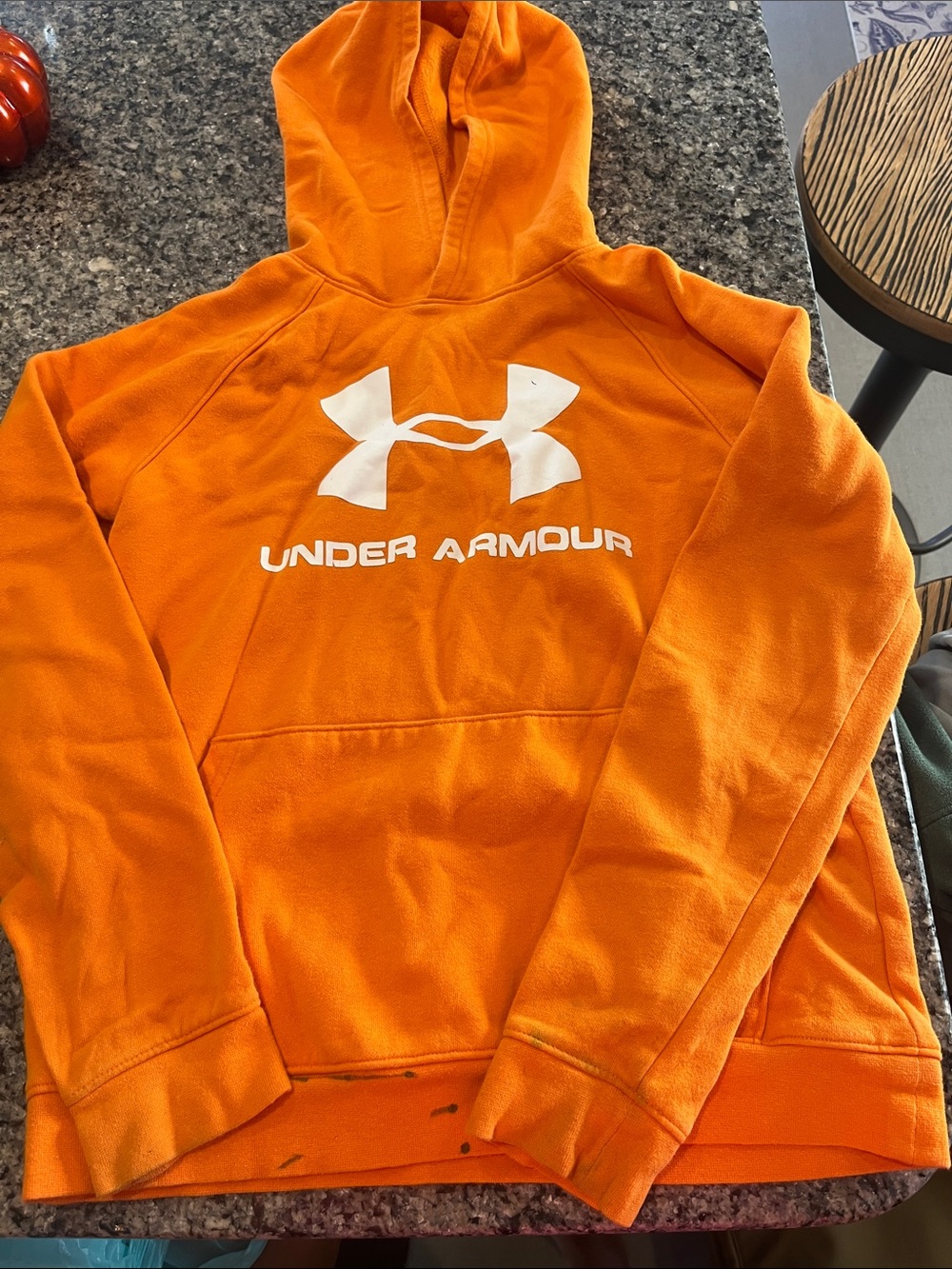Under Armour Kids Orange Pullover Hoodie with White Logo